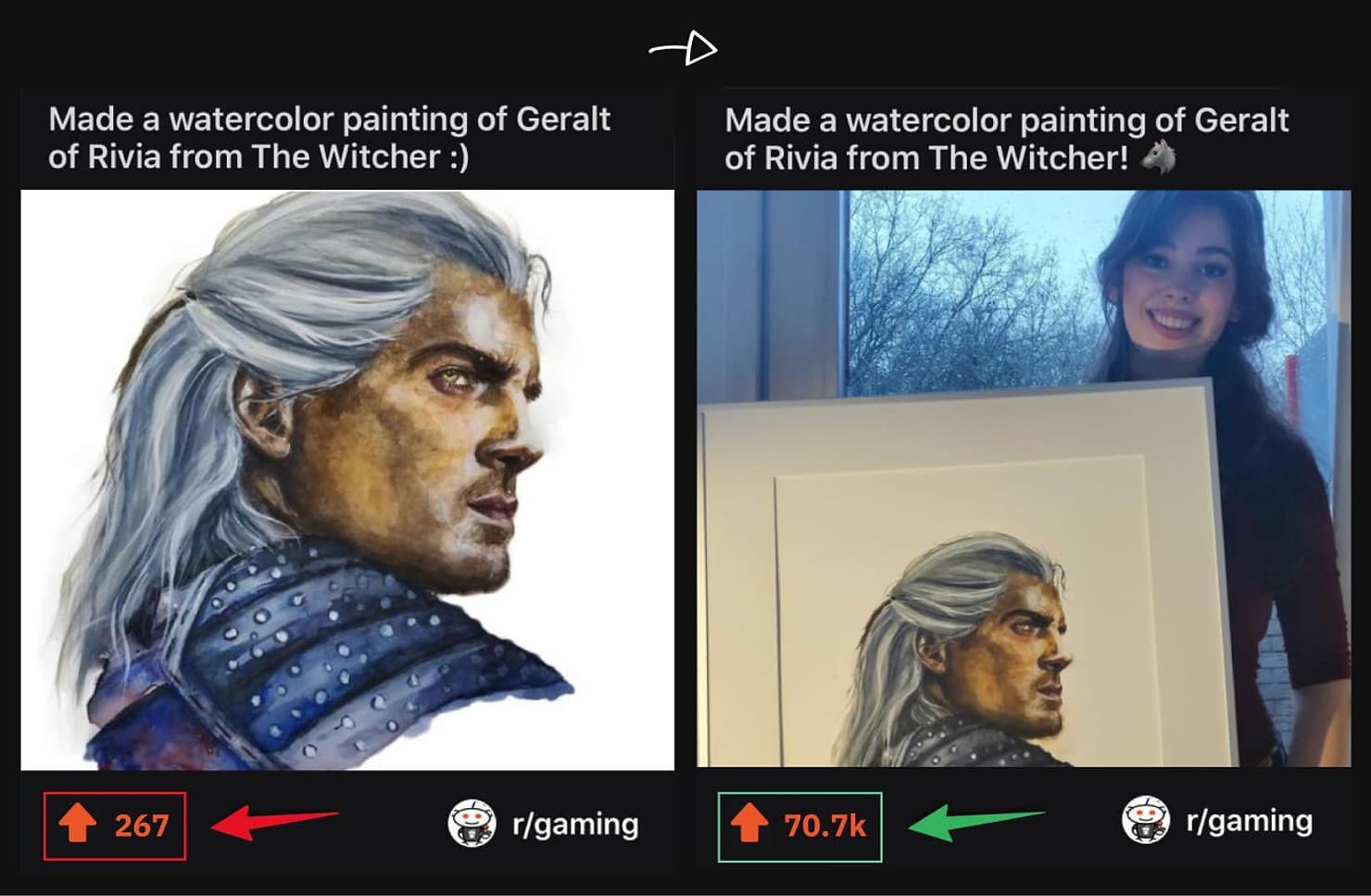 Same painting, same subreddit, wildly different results. Credit to Harry Dry for highlighting this.