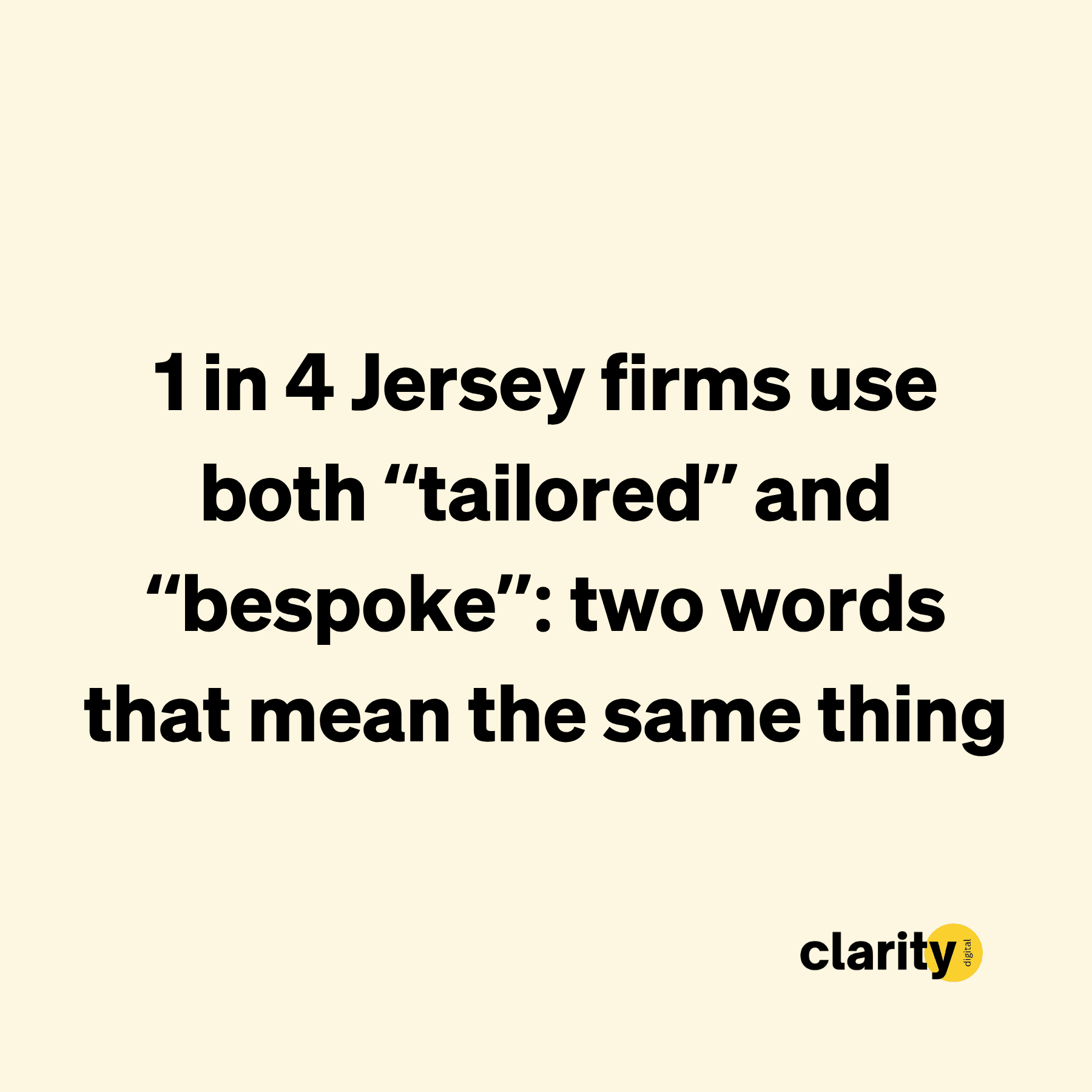 1 in 4 Jersey firms use both "tailored" and "bespoke", two words that mean the same thing.